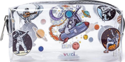 Vuki Vk-0074-07 Çok Renkli Şeffaf Plastik Tek Gözlü Astronot Dikdörtgen Cüzdan Kalemlik