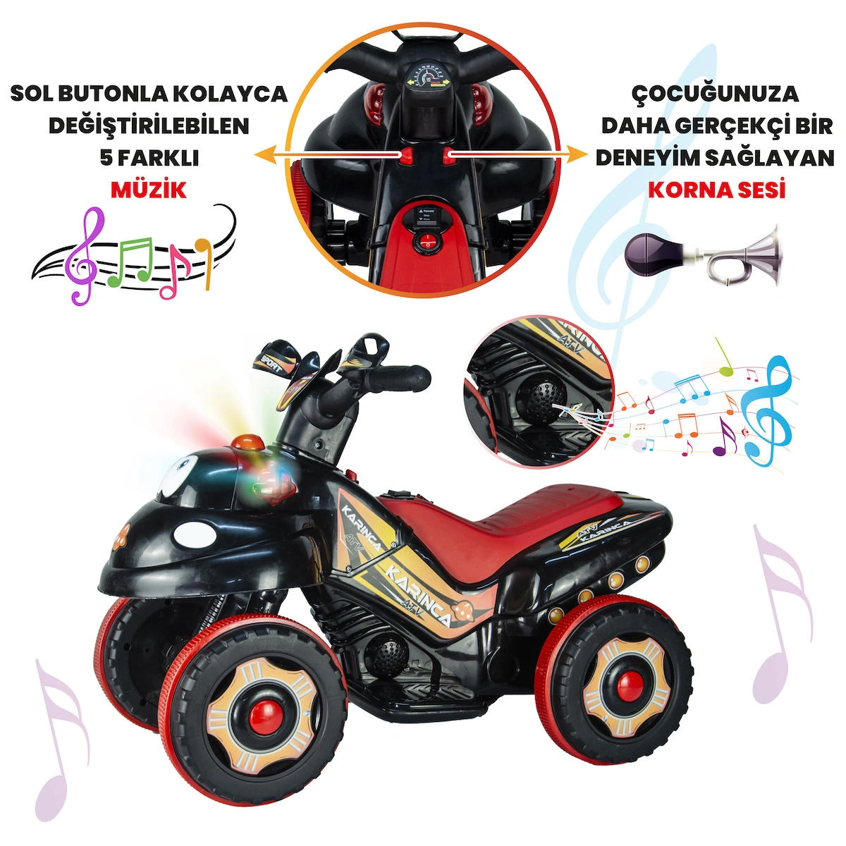 Uj Toys Karınca 6 V Üstü Açık Tek Kişilik Akülü Motosiklet Siyah