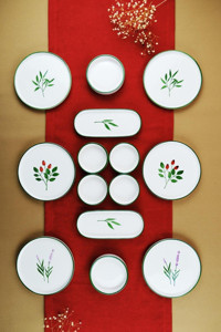 Jamuor Handmade Botanic 14 Parça 6 Kişilik Çok Renkli Desenli Porselen Kahvaltı Takımı
