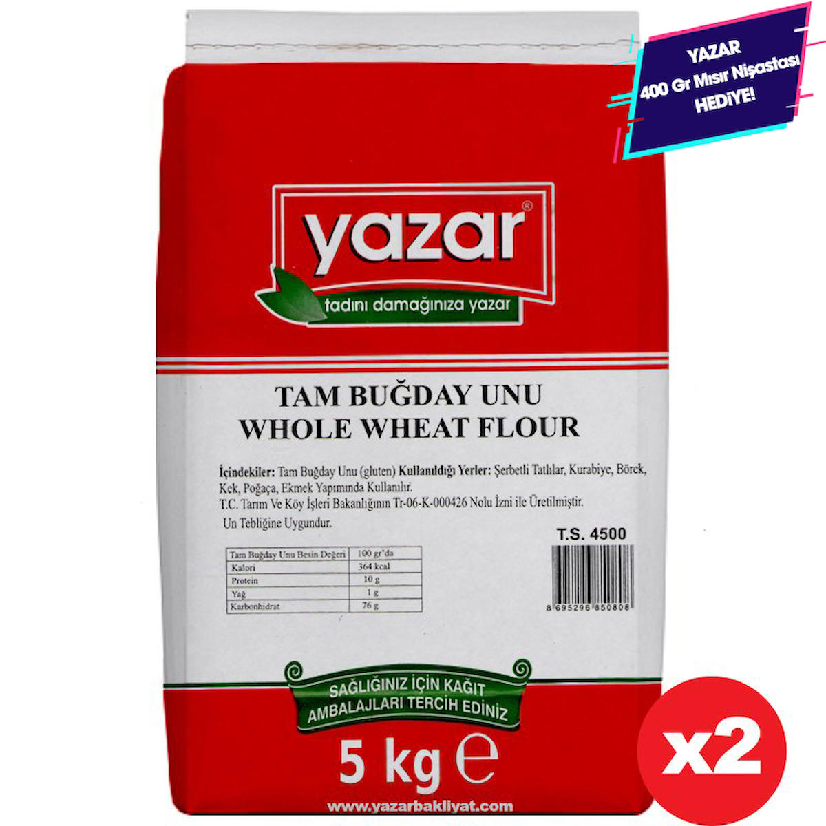 Yazar Tam Buğday Unu 2x5 kg