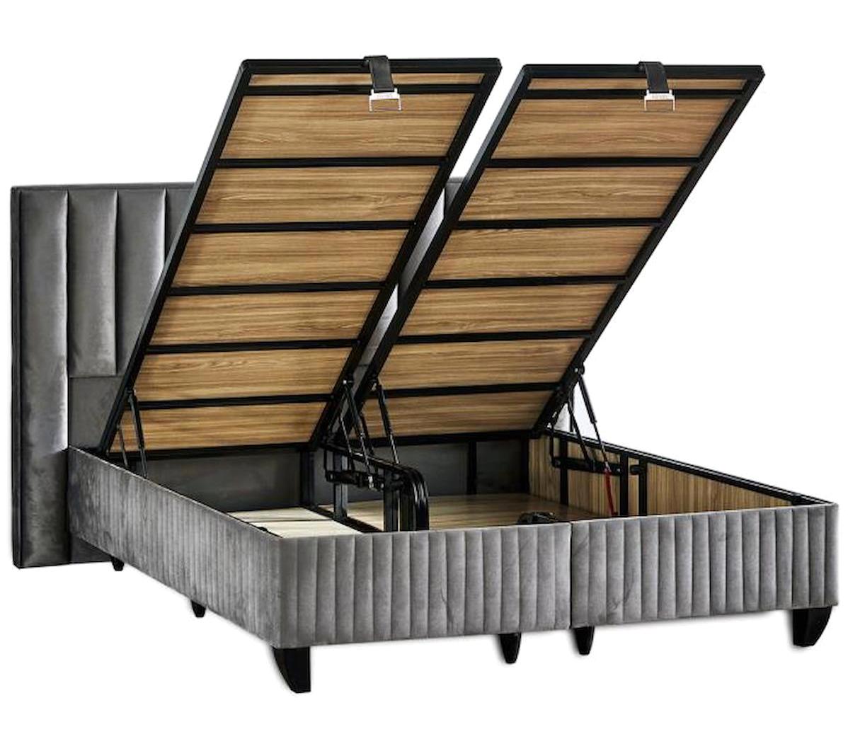 Niron Yatak Hades 90x190 cm Başlıklı Sandıklı Tek Kişilik Baza Koyu Gri