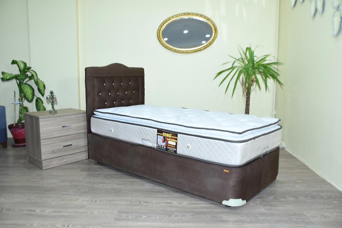 Bengi Ticaret 100x200 cm Başlıklı Yataklı Sandıklı Tek Kişilik Baza Kahverengi