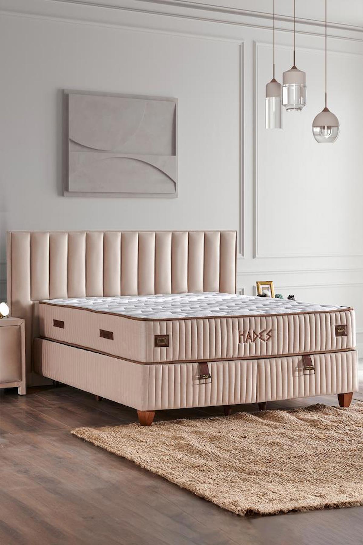 Niron Yatak Hades 120x200 cm Başlıklı Yataklı Sandıklı Tek Kişilik Baza Krem