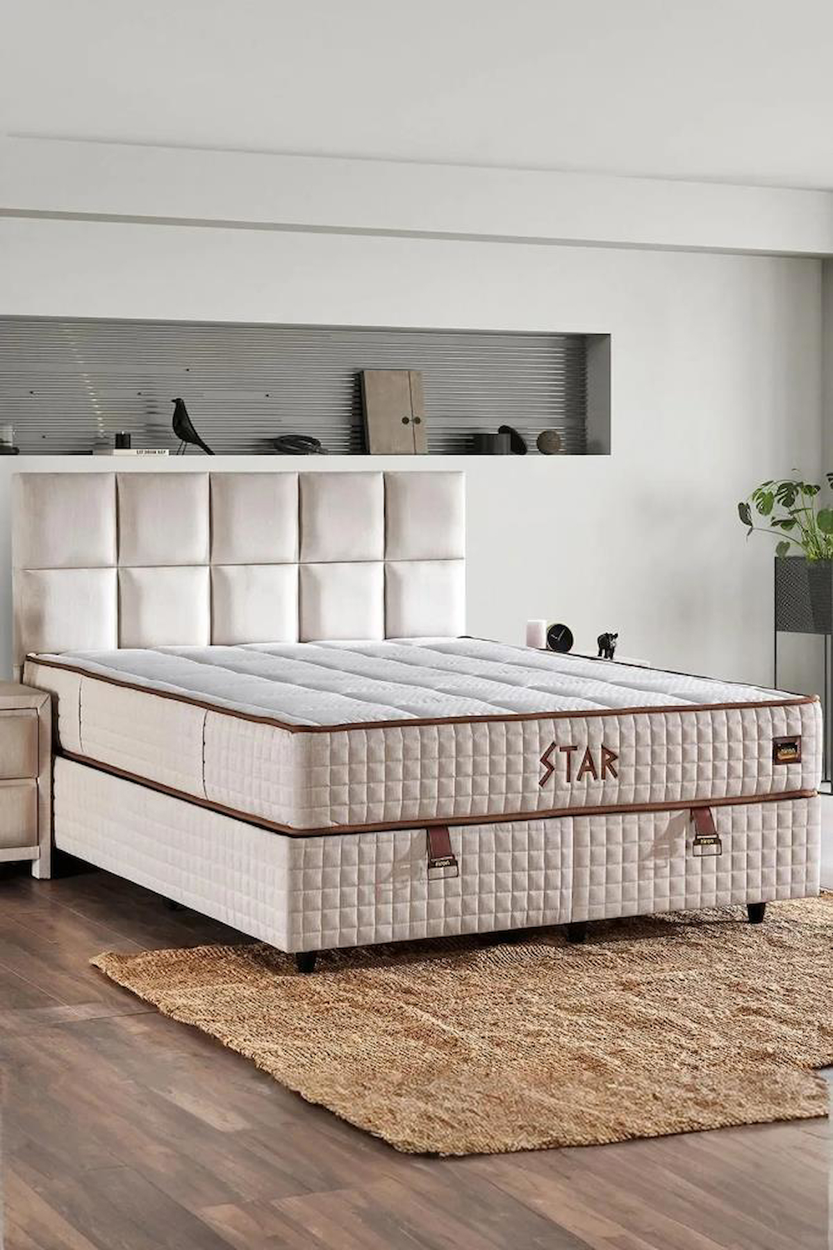 Niron Yatak Star 100x200 cm Başlıklı Yataklı Sandıklı Tek Kişilik Baza Krem