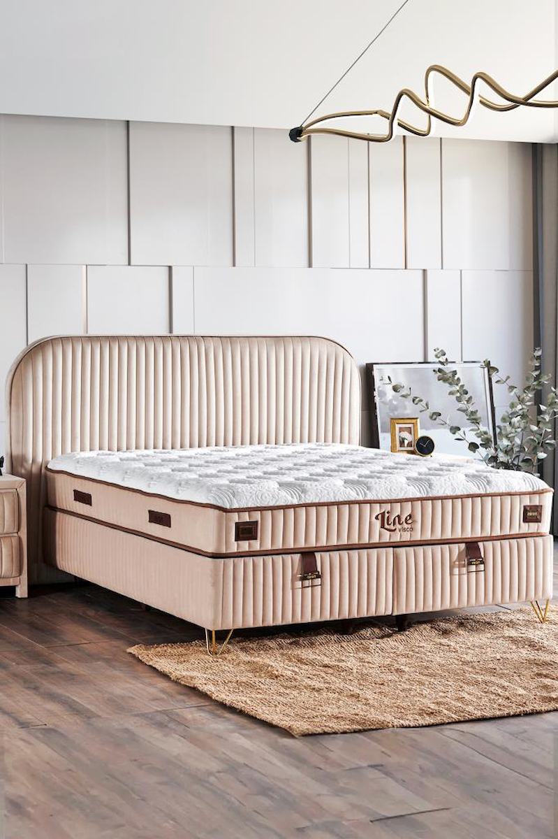 Niron Yatak Line Visco 90x190 cm Başlıklı Yataklı Sandıklı Tek Kişilik Baza Krem