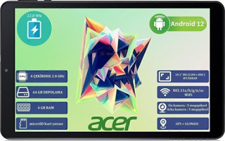 Acer Iconia 64 GB Android 4 GB Ram 10.1 inç Tablet Siyah