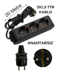 Avarson 3500 W Kalın Topraklı 3'lü 20 m Uzatma Kablosu Siyah