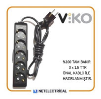 Viko Multi-Let 3500 W Kalın Topraklı 5'li 4 m Grup Priz Siyah