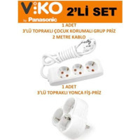 Viko Multi-Let 3500 W Kalın Topraklı 3'lü 2 m Grup Priz Beyaz
