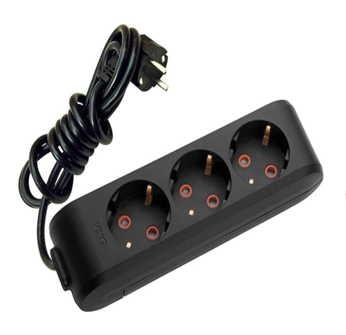 Viko Multi-Let 3500 W Kalın Topraklı 3'lü 1 m Grup Priz Siyah