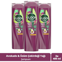 Elidor Doğanın Enerjisi Güç ve Parlaklık Kuru Saçlar İçin Tüm Saçlar İçin Avokado - Üzüm Çekirdeği Parabensiz Şampuan 3x400 ml