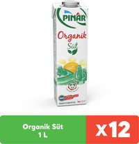 Pınar Organik Laktozlu Sade İnek Süt 12x1 lt