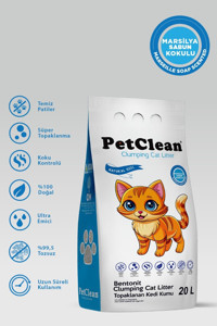 Pet Clean Marsilya Sabunu Kokulu Topaklanan İnce Taneli Bentonit Kedi Kumu 20 lt