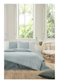 Özdilek Natural Line Pamuklu 4 Mevsim 200 x 220 cm Çizgili Çarşaflı Çift Kişilik Nevresim Takımı Mavi