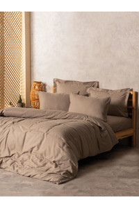 Cotton Box Plaid Ranforce Pamuk 160x220 cm Çarşaflı Tek Kişilik Nevresim Takımı Kahverengi