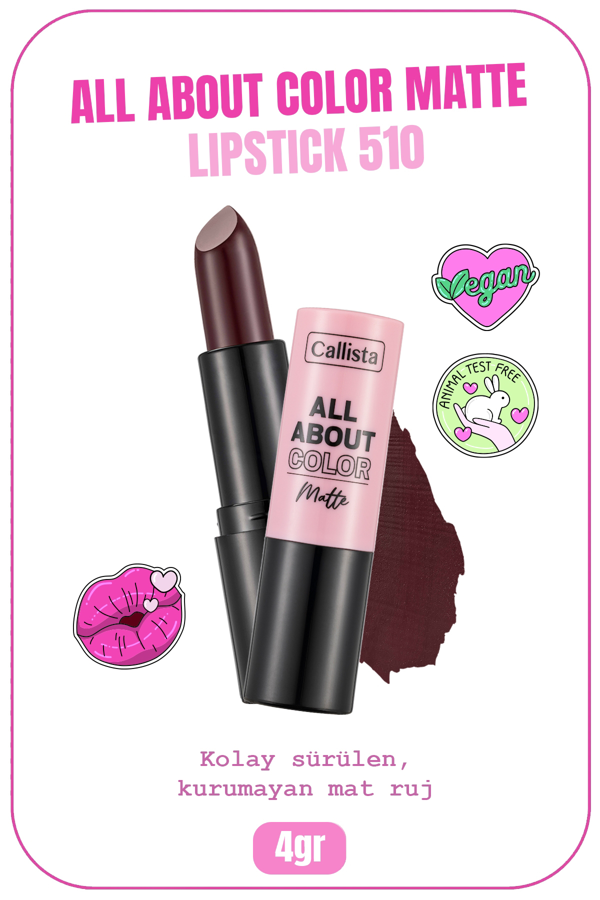 Callista All About Color Matte Midnight Mulberry 510 Krem Lipstick Ruj