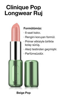 Clinique Pop Longwear Beige Pop Kalıcı Saten Krem Lipstick Ruj