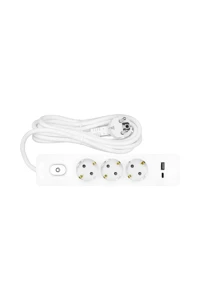 Seldur MS70 Topraklı Anahtarlı 3'lü 2 m USB Grup Priz Beyaz