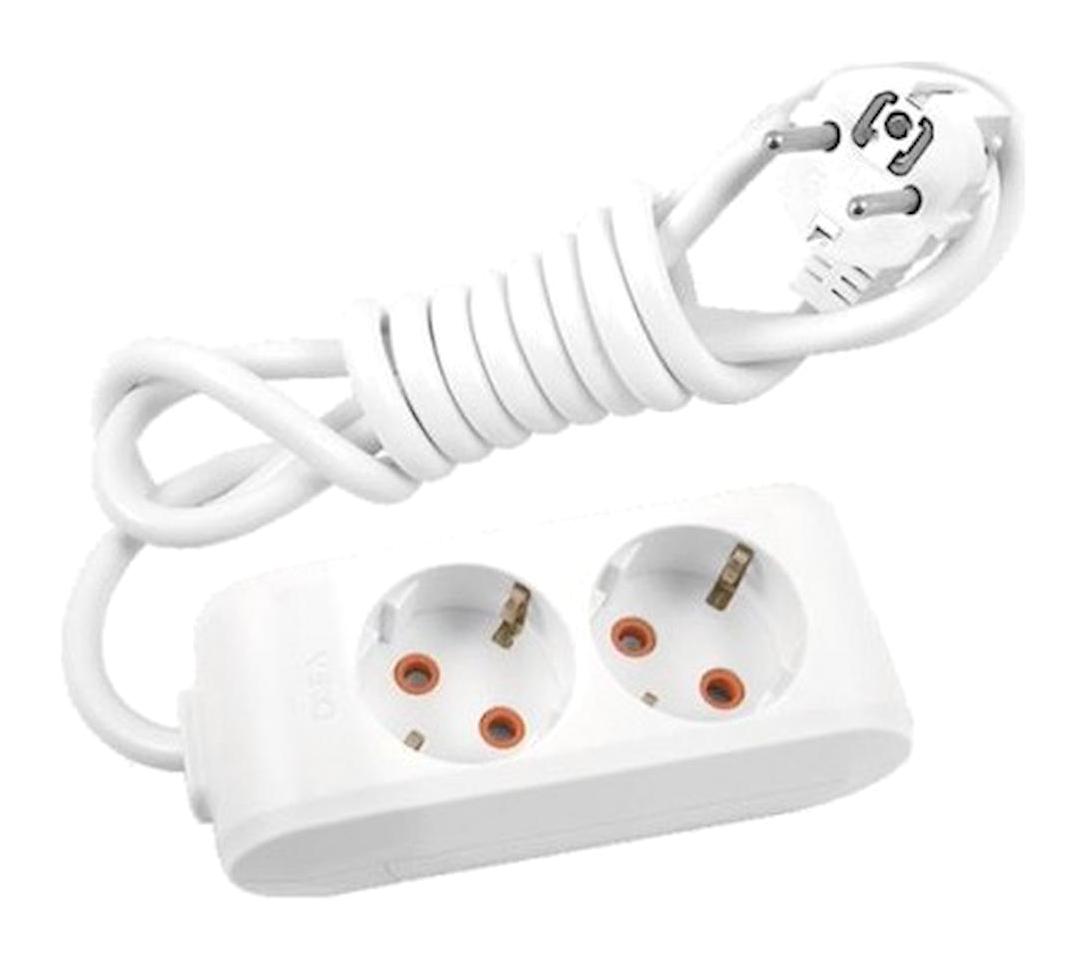 Viko Multi Let 3500 W Kalın Topraklı Akım Korumalı 2'li 1 m Uzatma Kablosu Beyaz