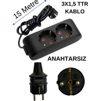 Avarson 3500 W Kalın Topraklı 2'li 15 m Uzatma Kablosu Siyah