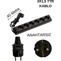 Avarson 3500 W Kalın Topraklı 6'lı 40 m Uzatma Kablosu Siyah