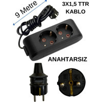 Avarson 3500 W Kalın Topraklı 2'li 9 m Uzatma Kablosu Siyah