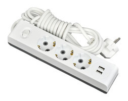 Günsan Çocuk Korumalı Topraklı Anahtarlı 3'lü 3 m USB Grup Priz Beyaz
