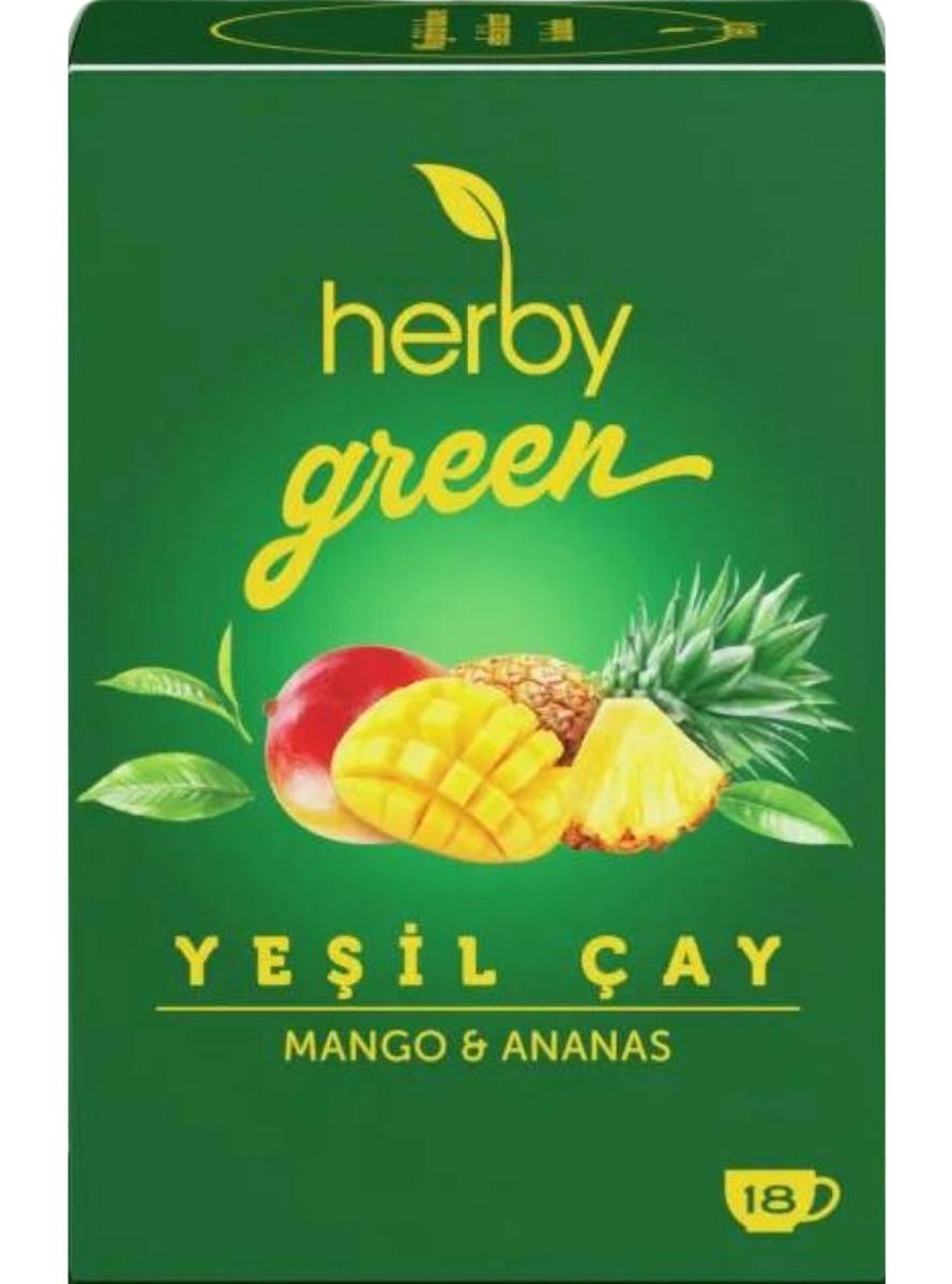 Herby Yeşil Çay Mango ve Ananas Bardak Poşet Çay 18 Adet
