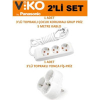 Viko Topraklı 3'lü 5 m Grup Priz Beyaz
