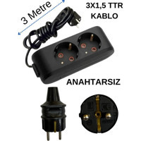 Avarson 3500 W Kalın Topraklı 2'li 3 m Uzatma Kablosu Siyah