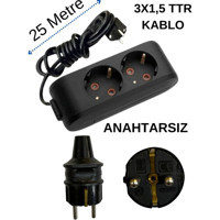 Avarson 3500 W Kalın Topraklı 2'li 25 m Uzatma Kablosu Siyah