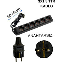 Avarson 3500 W Kalın Topraklı 6'lı 50 m Uzatma Kablosu Siyah