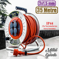 Badem10 3300 W Kalın Topraklı 4'lü 35 m Makaralı Uzatma Kablosu Beyaz