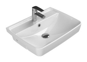 Turkuaz Seramik Cerastyle Duru Dekoratif Tekli 56 cm Porselen Tezgah Üstü Dikdörtgen Lavabo Beyaz