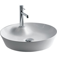 Lena E-4044 Dekoratif Tekli 48.5 cm Porselen Tezgah Üstü Yuvarlak Lavabo Beyaz