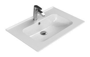 Turkuaz Seramik Blue Etajerli Klasik Tekli 70 cm Seramik Tezgah Üstü Dikdörtgen Lavabo Beyaz