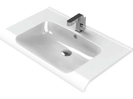 Turkuaz Seramik Cerastyle Anova Dekoratif Tekli 80 cm Seramik Tezgah Üstü Dikdörtgen Lavabo Beyaz