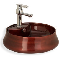 Lena E-4045-3 Dekoratif Tekli 45 cm Porselen Tezgah Üstü Yuvarlak Lavabo Bakır