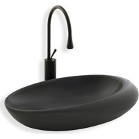 Lena E-7027 Dekoratif Tekli 57 cm Porselen Tezgah Üstü Oval Lavabo Gri
