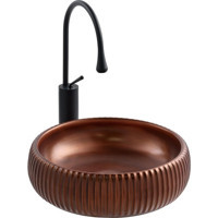 Turkuaz Seramik E-4161X Dekoratif Tekli 41 cm Porselen Tezgah Üstü Yuvarlak Lavabo Beyaz