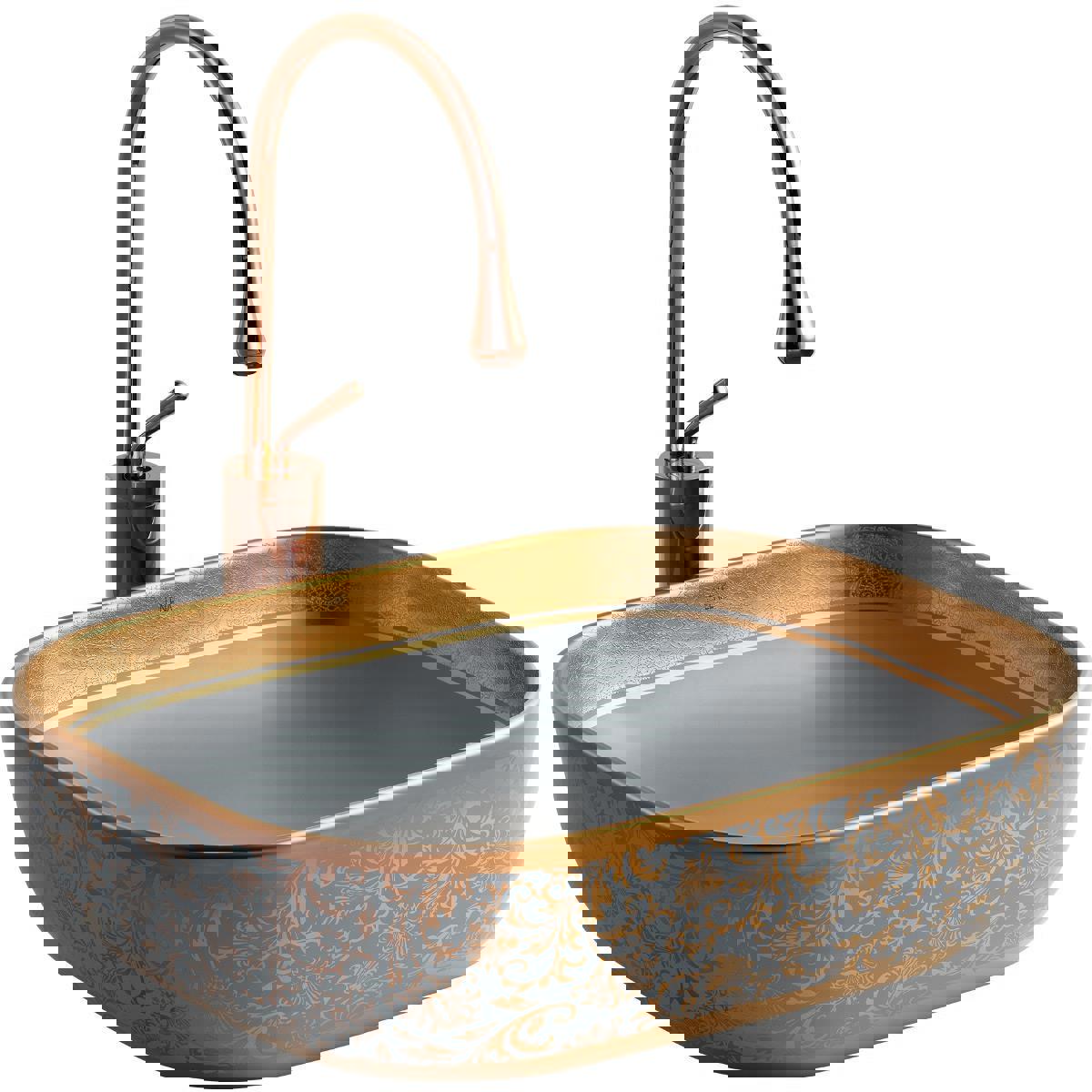 Turkuaz Seramik EH-4290MGR Dekoratif Tekli 40 cm Porselen Tezgah Üstü Oval Lavabo Gri