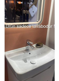 Turkuaz Seramik Cerastyle Duru Dekoratif Tekli 50 cm Seramik Tezgah Üstü Dikdörtgen Lavabo Beyaz