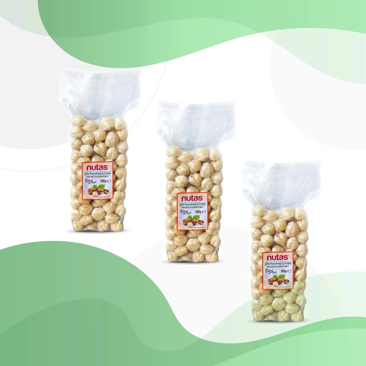 Nutas Çifte Kavrulmuş Tuzsuz Tane İçi Fındık 3x100 gr