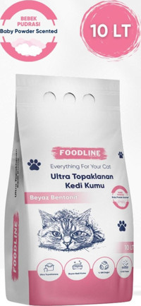 Foodline Bebek Pudralı Topaklanan İnce Taneli Bentonit Kedi Kumu 10 lt