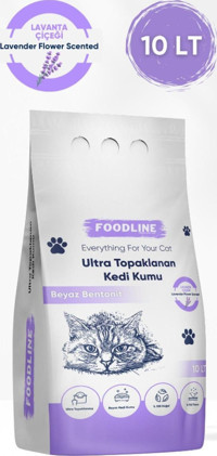 Foodline Lavanta Kokulu Bentonit Topaklanan İnce Taneli Bentonit Kedi Kumu 10 lt