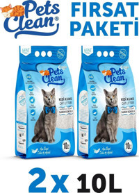 Pet's Clean Marsilya Sabunlu Topaklanan İnce Taneli Bentonit Kedi Kumu 2x10 lt