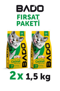Bado Tüy Ve Deri Sağlığı Karışık Tahıllı Yetişkin Kuru Kedi Maması 2x 1.5 kg