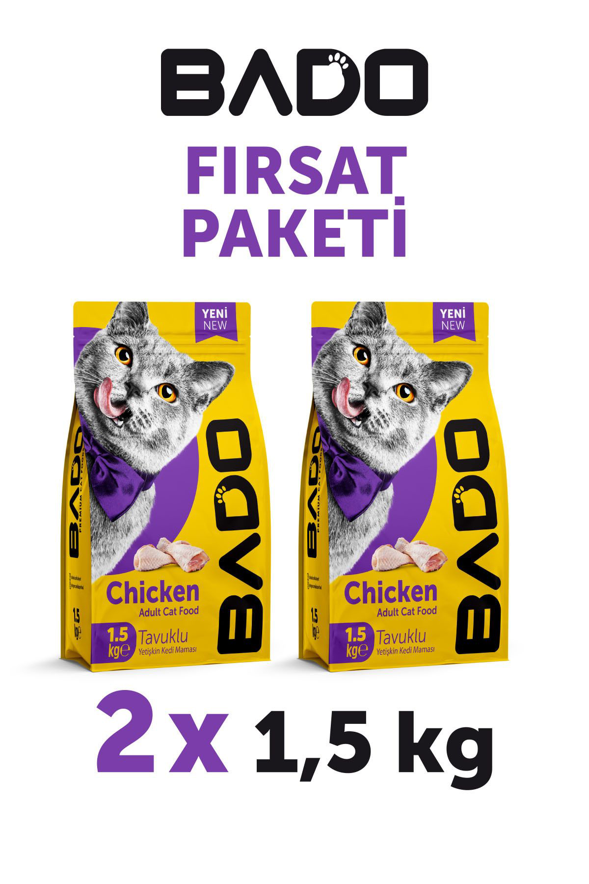 Bado Tavuklu Tahıllı Yetişkin Kuru Kedi Maması 2x1.5 kg