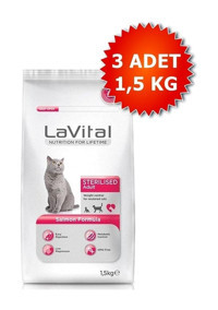 La Vital Somonlu Kısırlaştırılmış Tahıllı Yetişkin Kuru Kedi Maması 3x1.5 kg