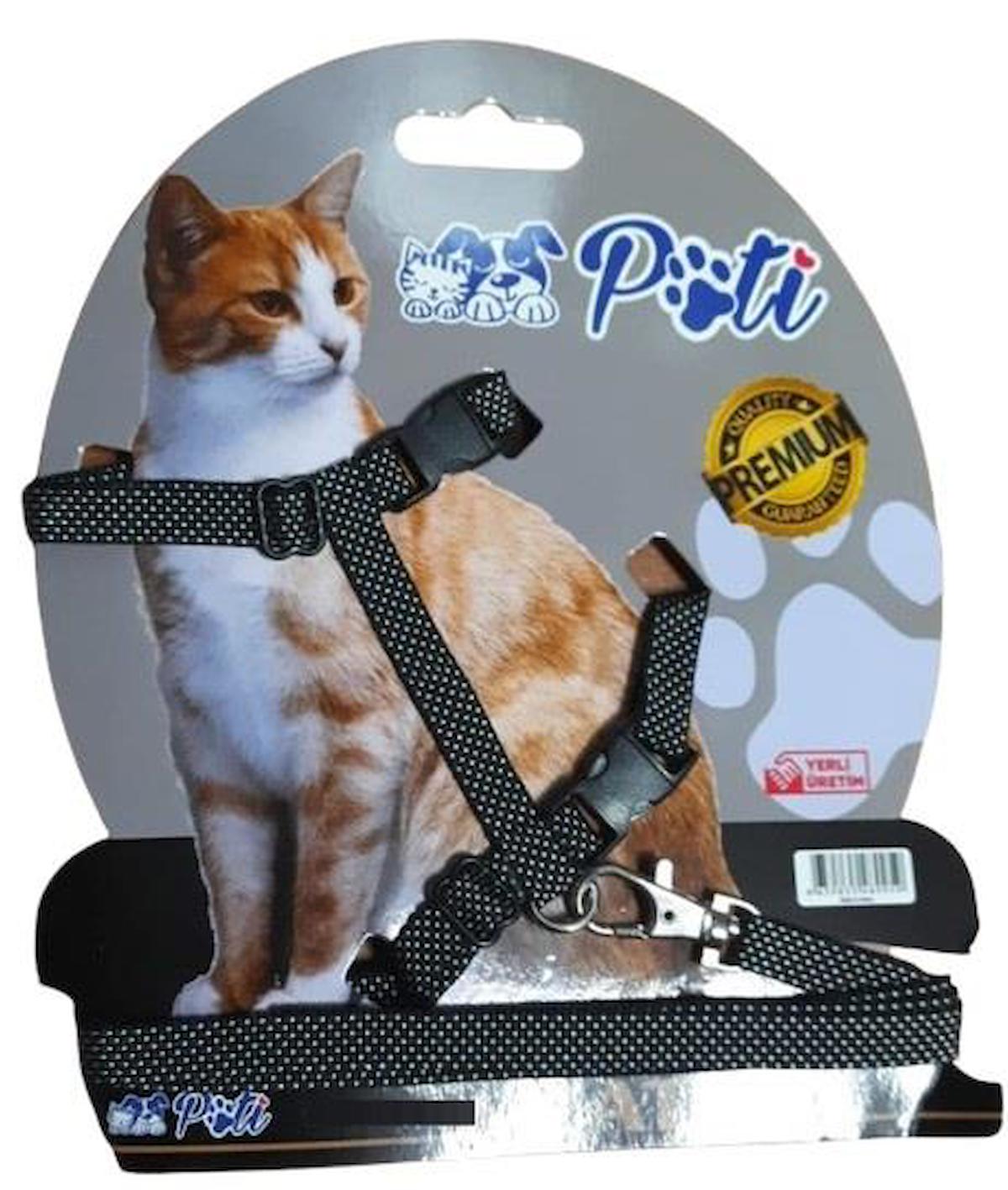 Pati Düz Güvenlikli Siyah Ayarlanabilir Gezdirme Göğüs Kedi Tasması
